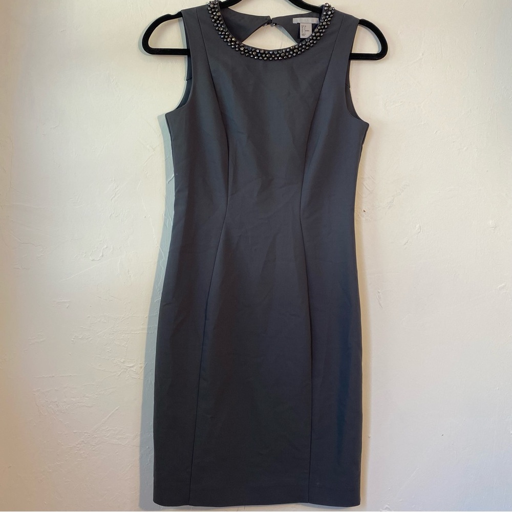 H&M Gray Sleeveless Dress with Beaded Collar